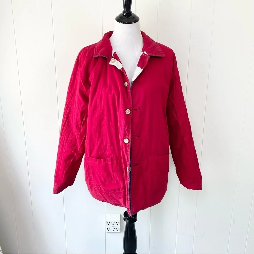 Women's M Americana Patchwork Cabin Sky Quilted  Reversible Button Jacket Red
